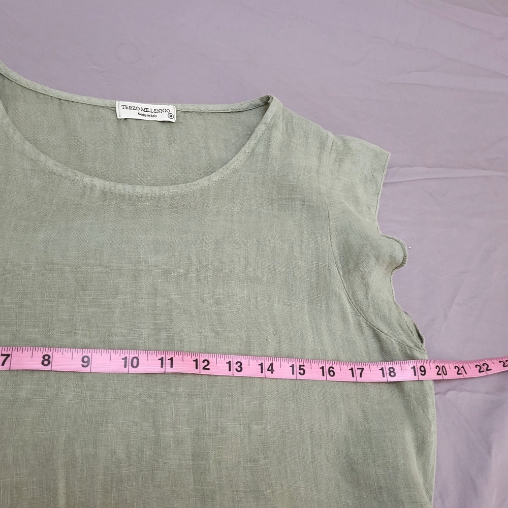 Terzo Millennio of Italy Sage Green 100% Linen Belted Flutter Sleeve Sundress M - Picture 6 of 7